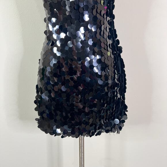 NEW 12th Tribe | Sequin Disc Strapless Sparkle Party Black Cocktail Mini Dress - Picture 4 of 12